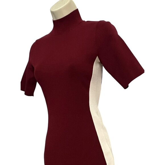 Ted Baker Dress Womens Small Oxblood Red Cream Short Sleeve Knit Bodycon Evelynn - Picture 7 of 12